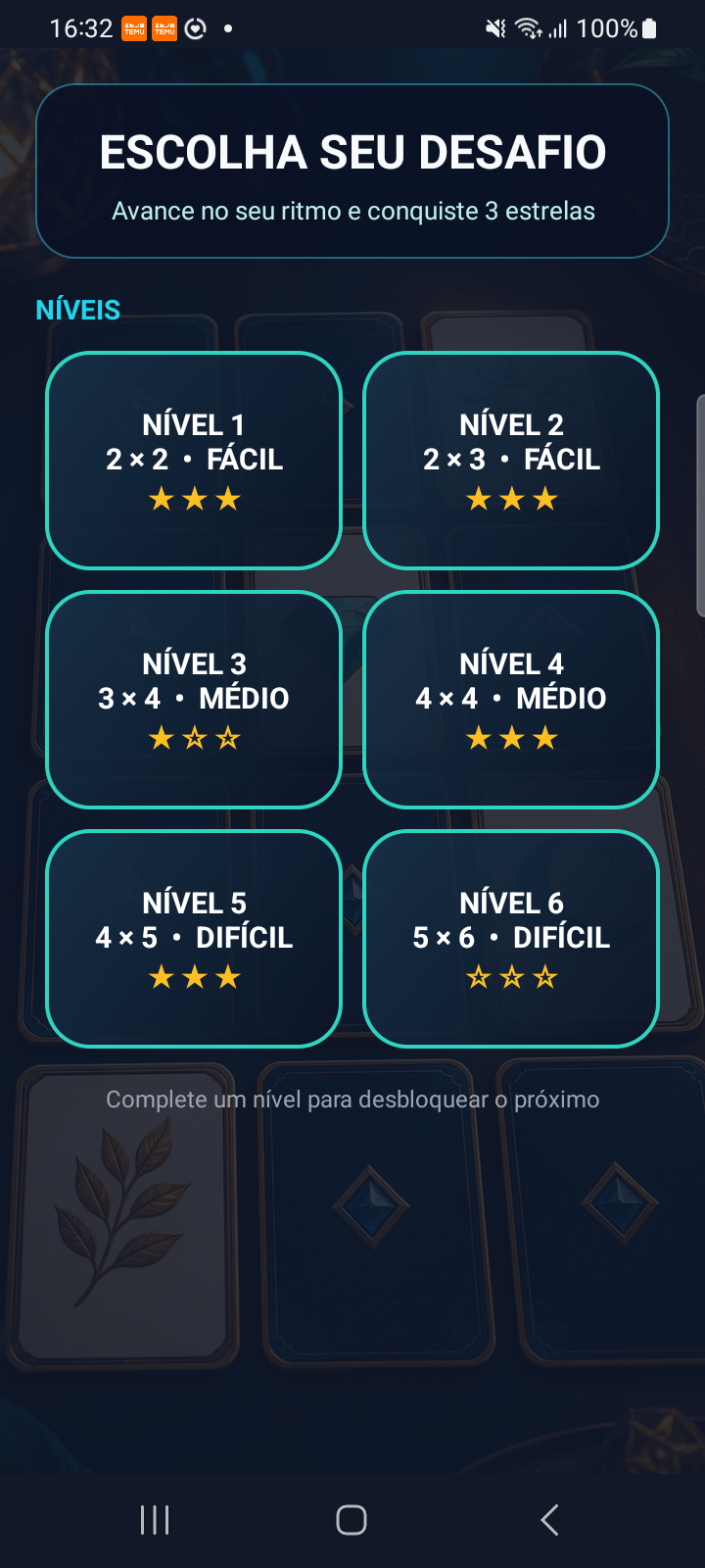 Seleção de níveis
